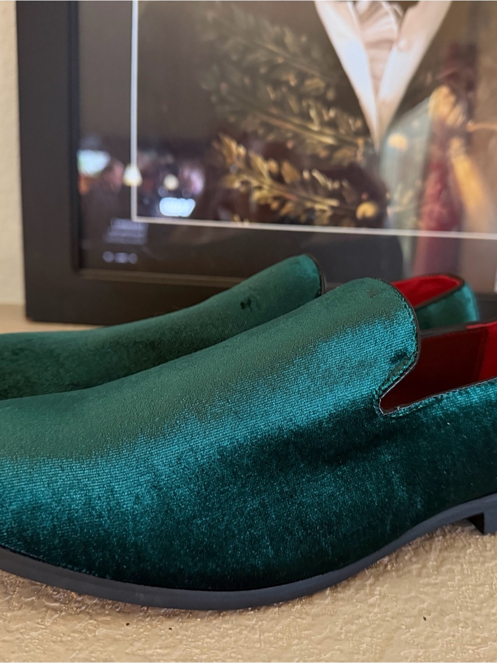 Men's Velvet Slip-On Loafers in Emerald Green